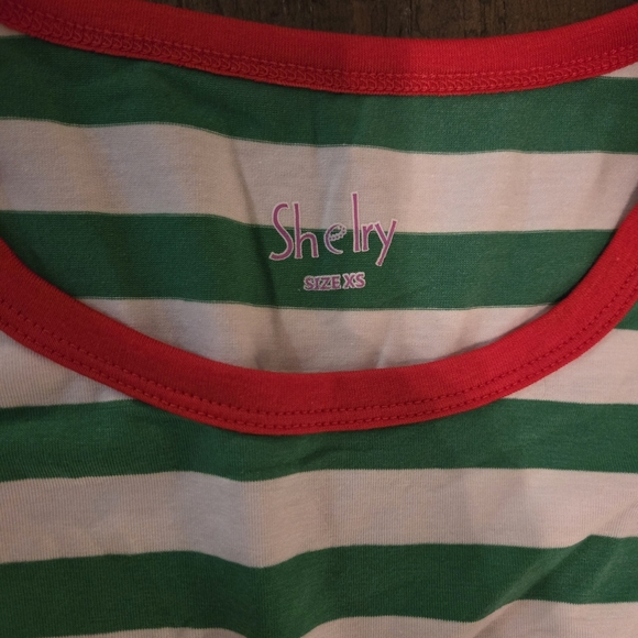 Xs Women Striped Green White Pajama Set Christmas Holiday Long Sleeve Long Pant - Picture 2 of 4